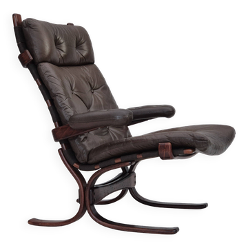 1970s, Scandinavian armchair, original condition, furniture leather, bent wood, canvas.