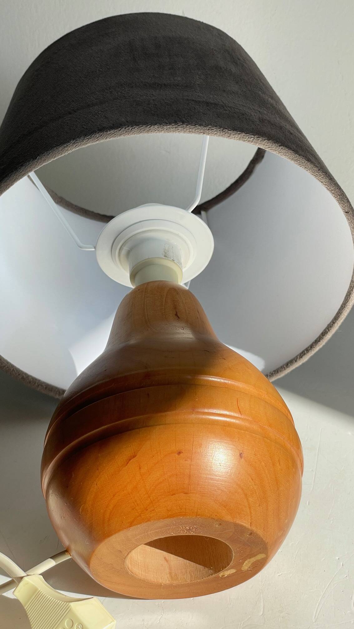 Vintage solid wood and velvet lamp