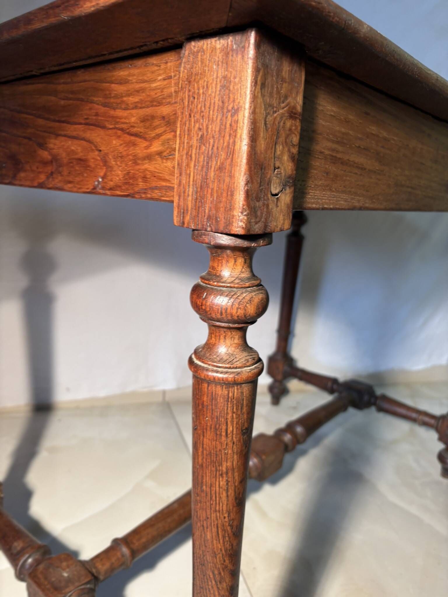Antique solid wood table with turned legs