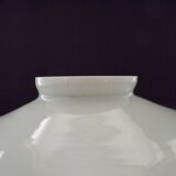 French frilled glass pendant shade, white opaline glass with a clear scalloped edge.