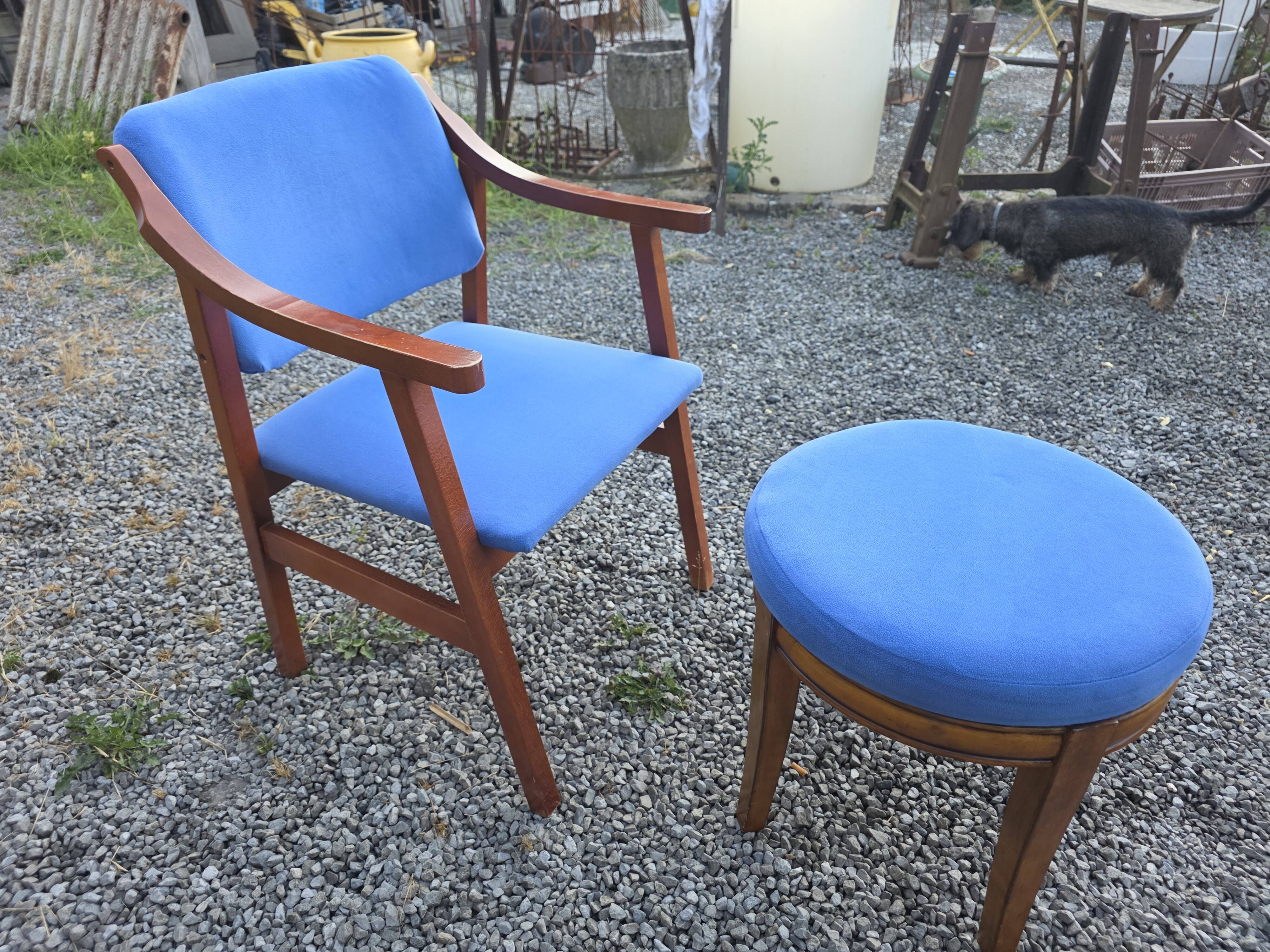 Scandinavian style armchair + velvet footrest