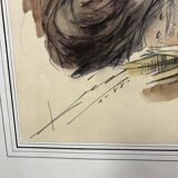 Watercolor drawing representing a judge during a trial dated 1988