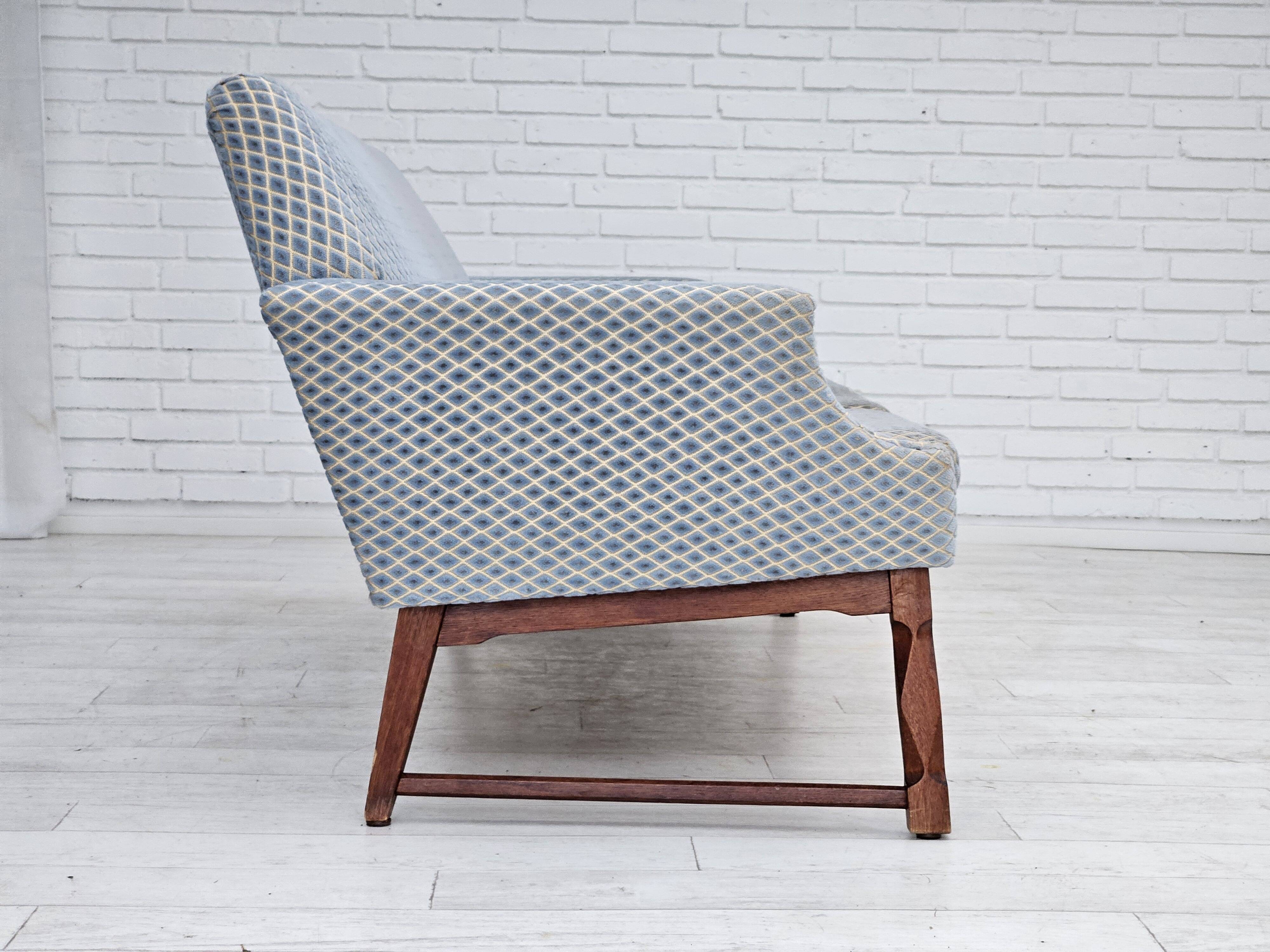 1970s, Danish 3 seater sofa, original good condition, velour, oak wood.