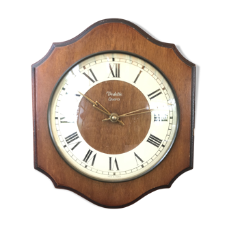 Horloge pendule vedette quartz verre bombé et cadre bois vintage