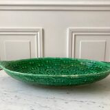 large bowl / dish in green Digoin slip, bamboo style, 50s-60s