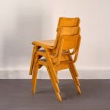 Vintage Stackable School Chairs made of wood and plywood, UK, 1970s