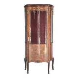 Meuble vitrine en marqueterie,vitrine galbée Louis XV style,signé Marquant