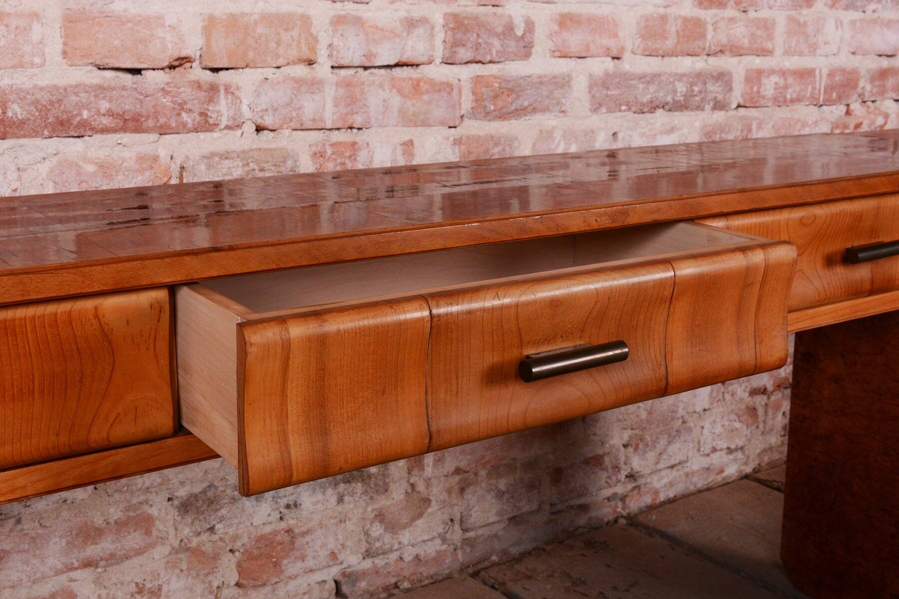 Console Tables in Walnut and Cherry, Czech, 1920s, Set of 2