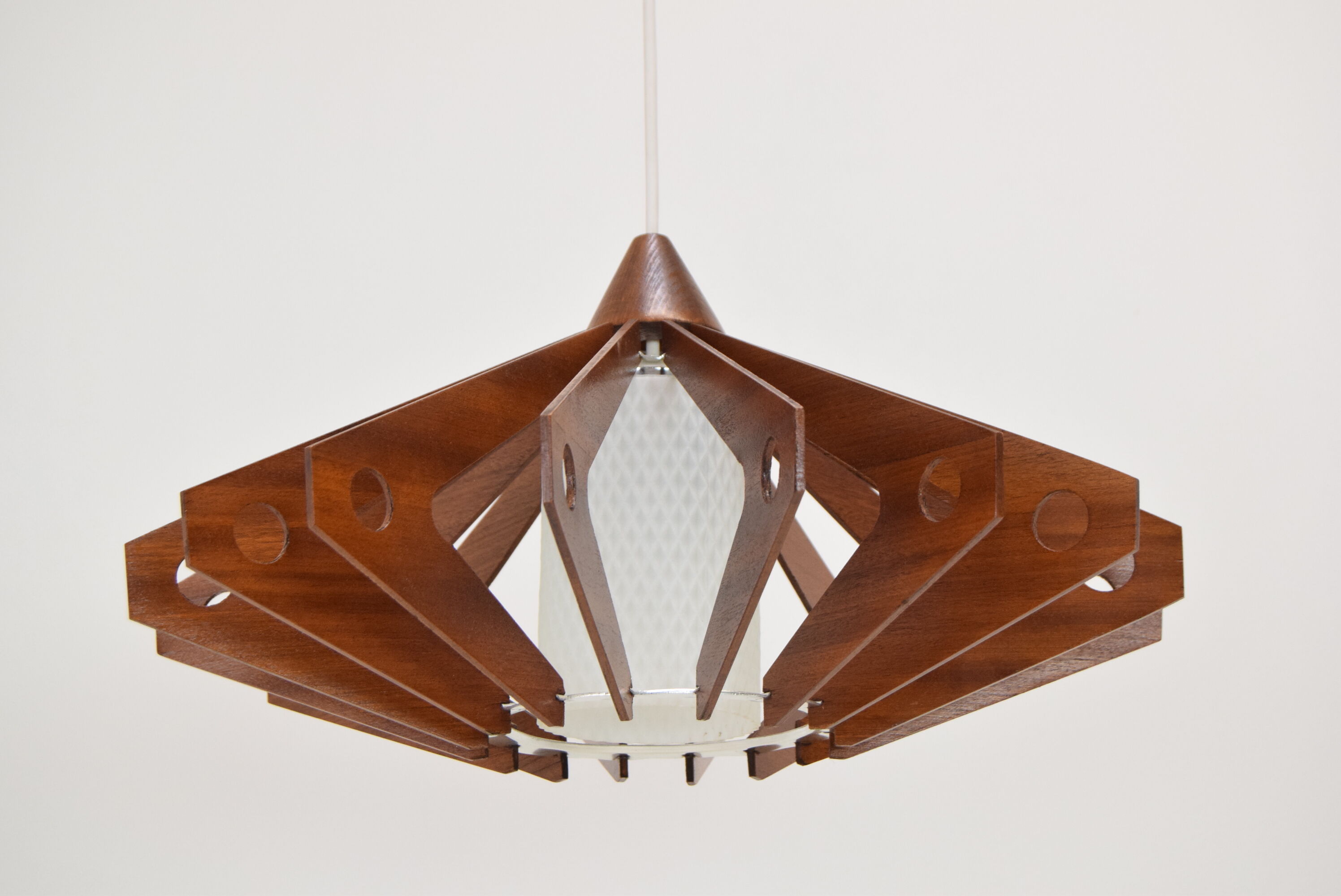 Mid-century wood pendant/drevo humpolec,czechoslovakia,1970's