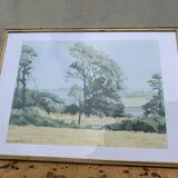Watercolor painting, countryside scene, signed colin kirby green