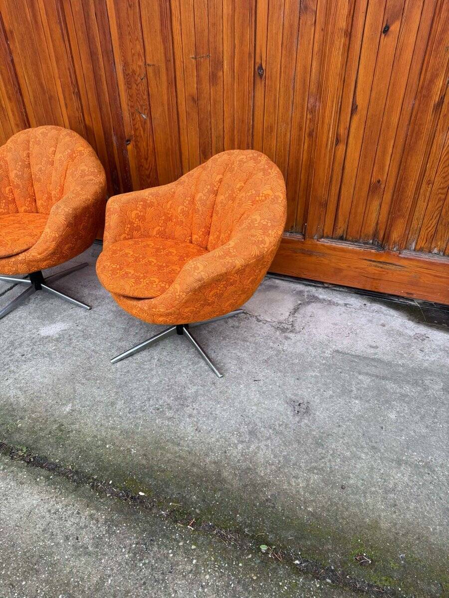 Mid-century metal and fabric swivel chairs, 1960s, set of 2