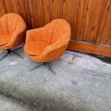 Mid-century metal and fabric swivel chairs, 1960s, set of 2