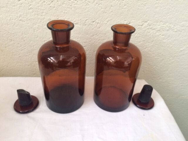Lot of two bottles of apothecary, pharmacy collection, amber thick glass