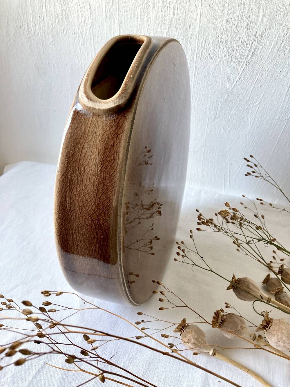 Large crackled glazed stoneware gourd vase, Sia Collection