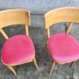 Lot of 4 baumann chairs bistrot parisian barter beech wood and red skaï