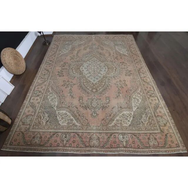 1970s Vintage Persian Handmade Wool Cotton Orange Area Rug 285x381