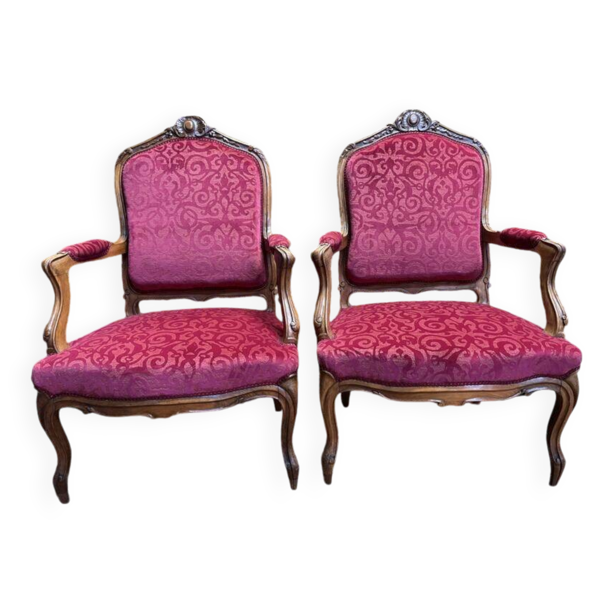 Pair of Louis XV style armchairs, 19th century