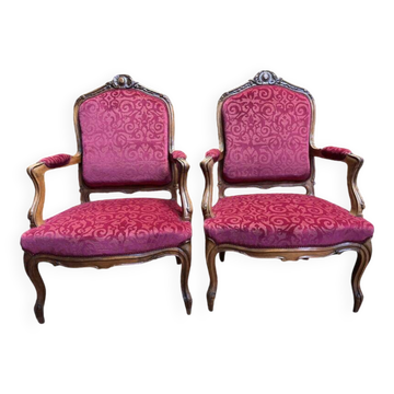Pair of Louis XV style armchairs, 19th century