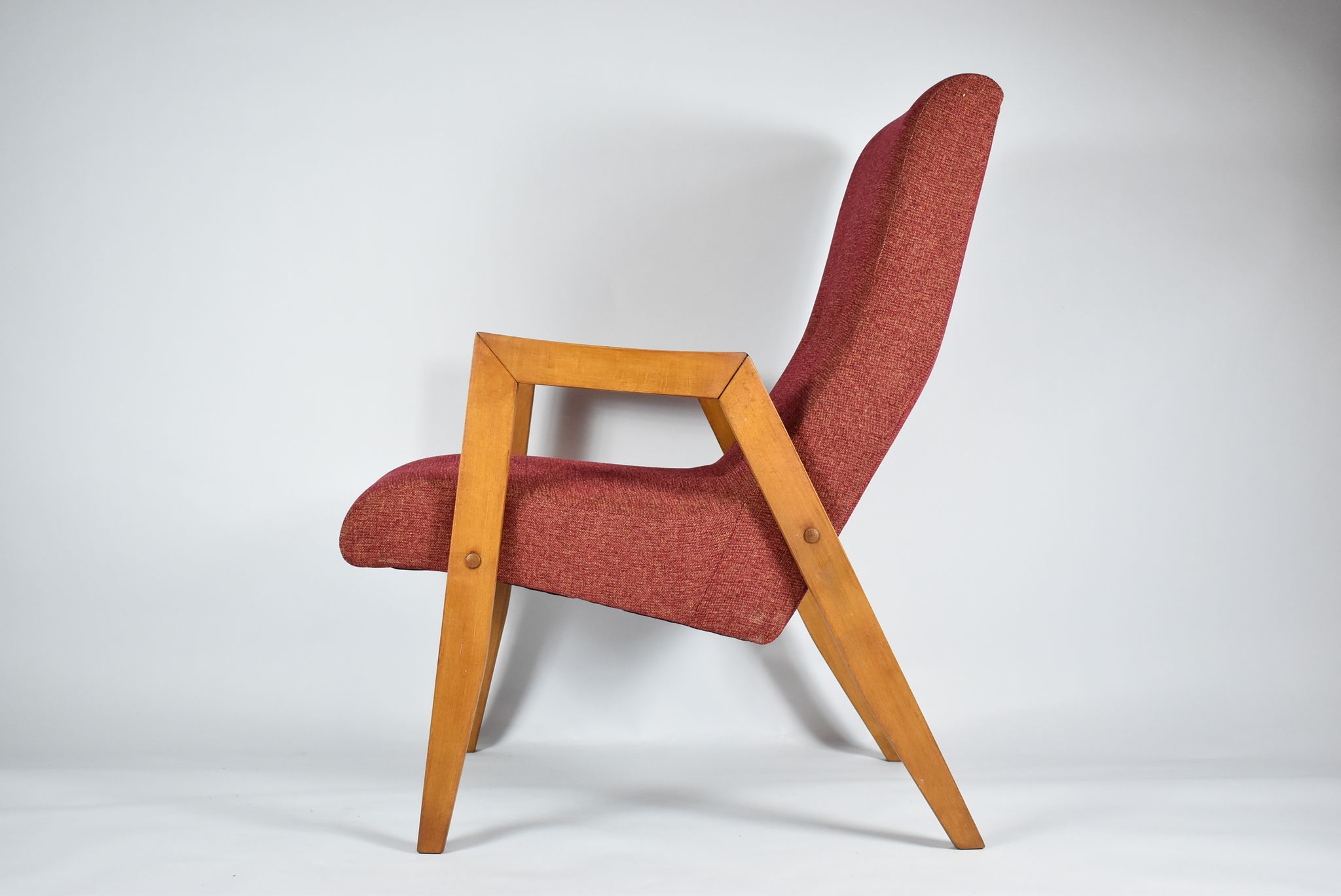 Vintage original armchair "Relax", 1960s, east europe, renovated, red fabric
