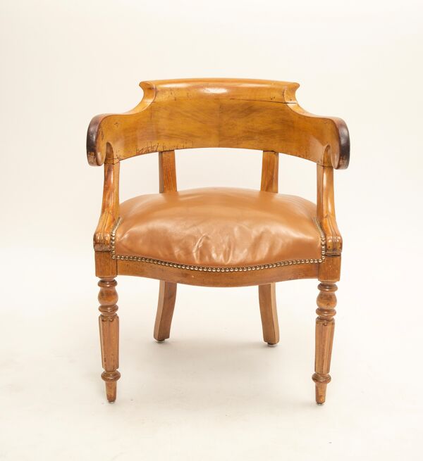 fauteuil De bureau Gondole Époque Louis Philippe cuir Et Bois