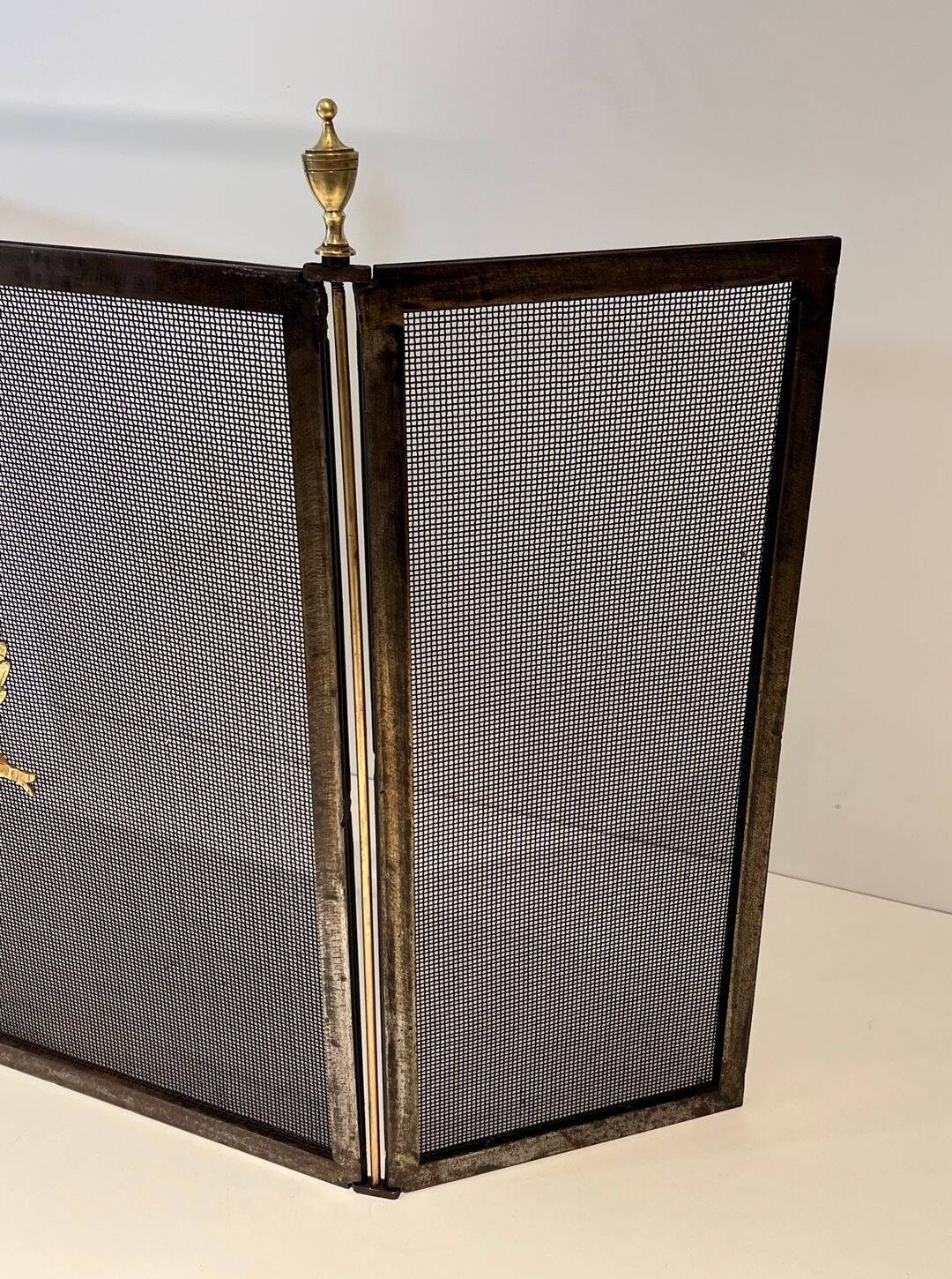 Neoclassical Three-Panel Steel Mesh Fire Screen
