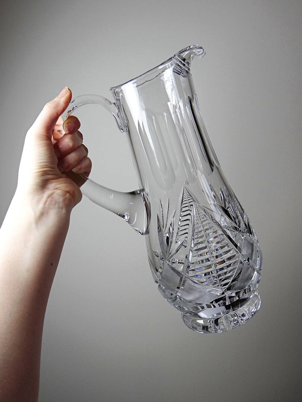 Large cut crystal water pitcher, European crystal makers 20th century