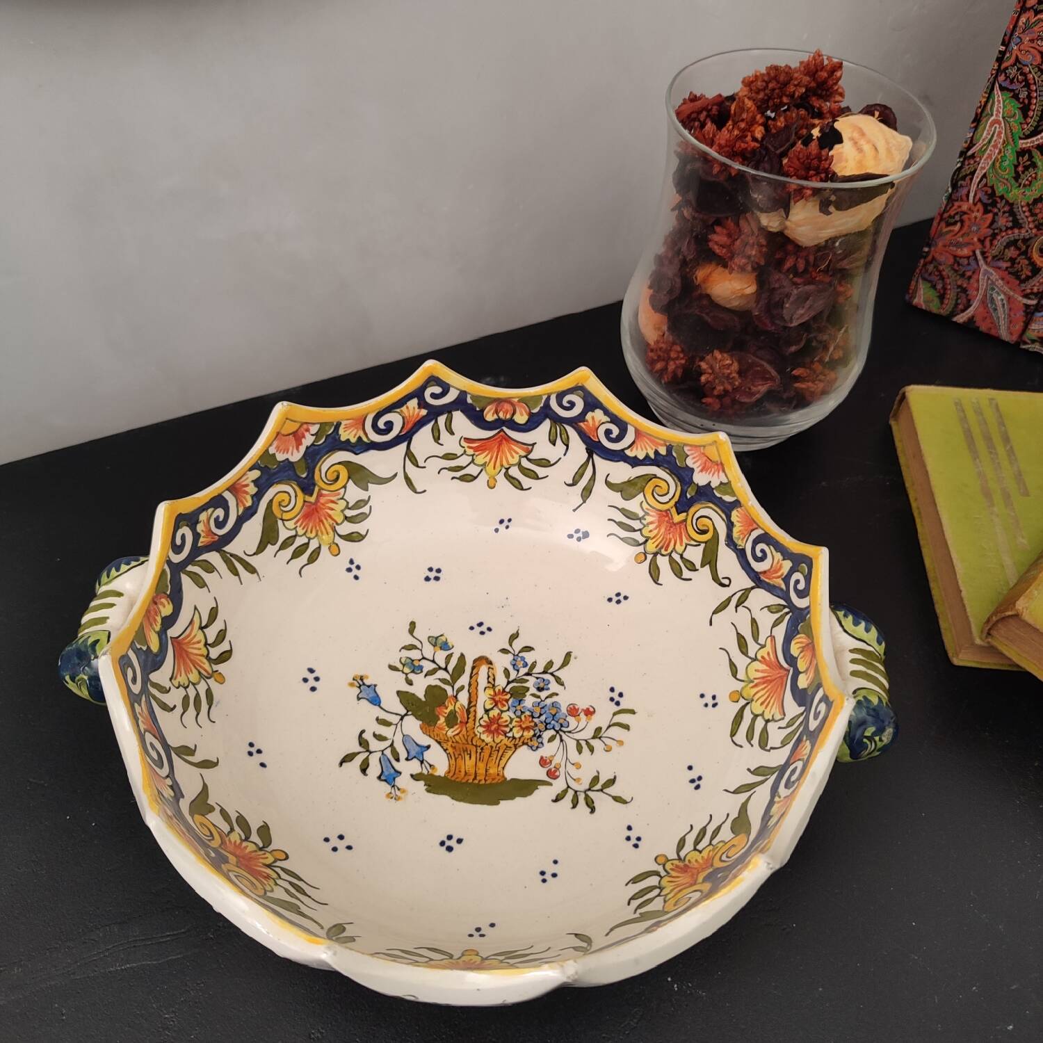 Old Rouen earthenware empty pocket cup