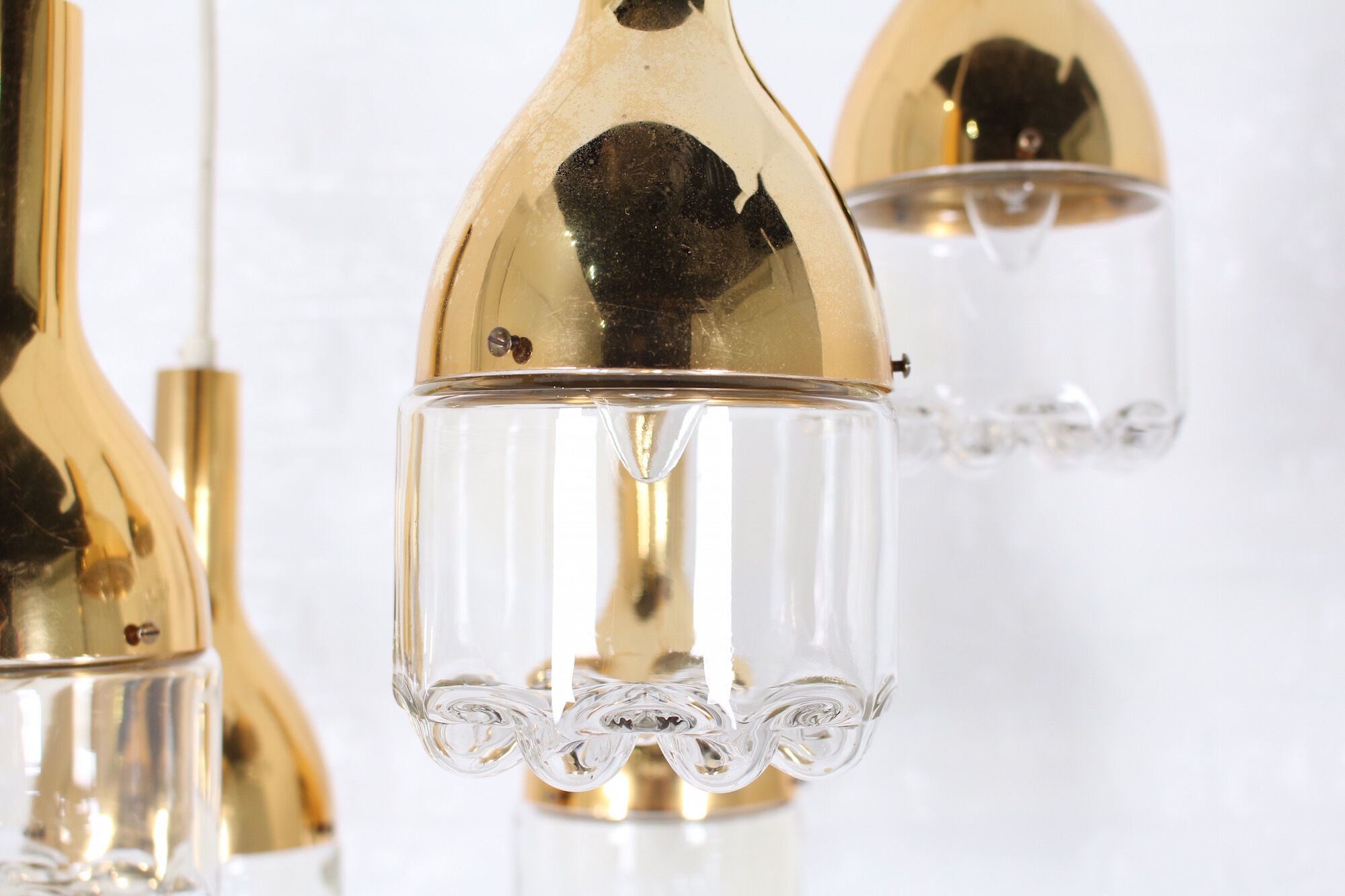 Hanging lamp brass waterfall and blown glass