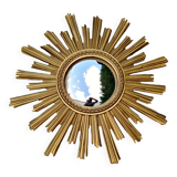 Miroir Soleil Sunburst œil de sorcière en résine doré style mid-century