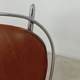 Set of 4 French chairs in camel brown imitation leather and chrome 1960