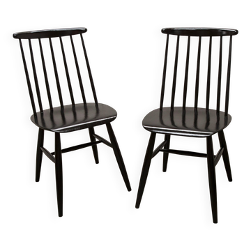 Pair of Scandinavian chairs Fanett by Ilmari Tapiovaara black teak 1960