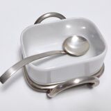 Postmodern Lino Sabattini Silver-Plated and Ceramic Cheese Bowl with Spoon