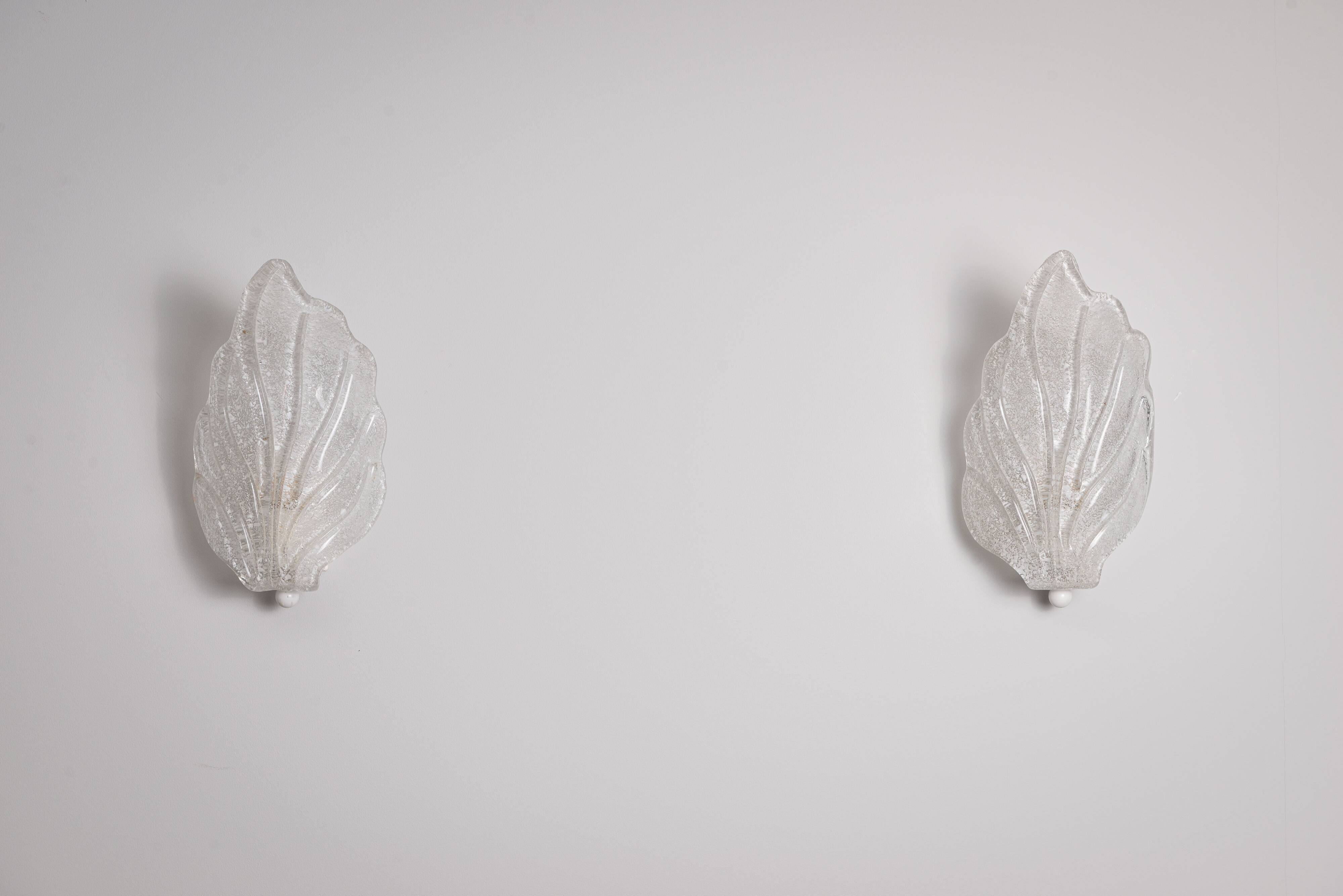 Pair of vintage glass leaf wall lamps