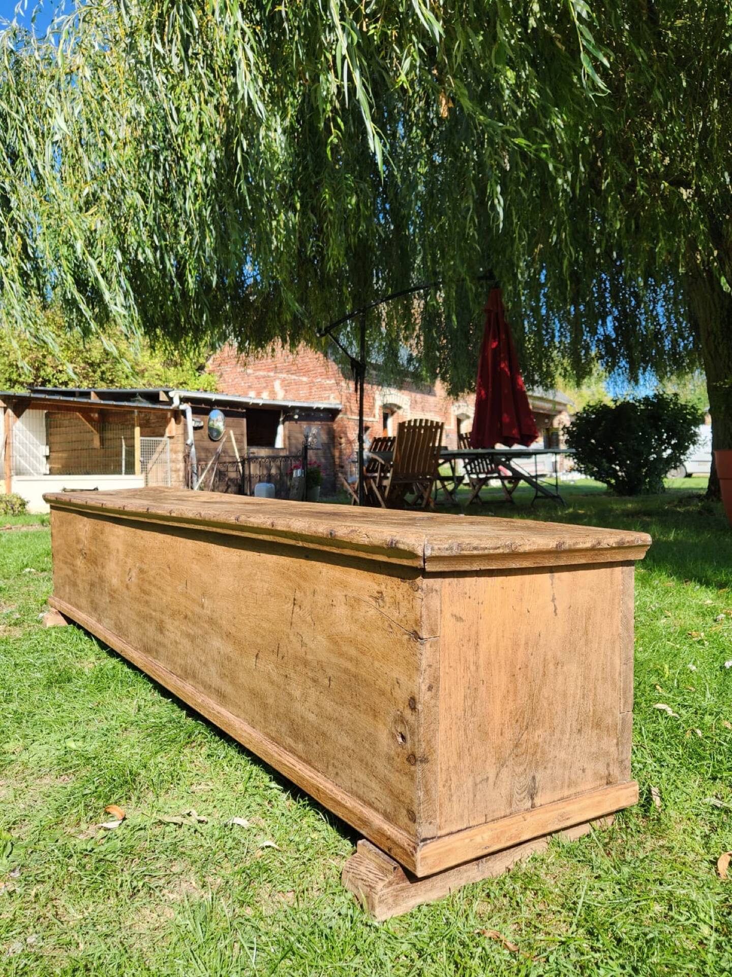 Bench / antique chest in solid oak - 196cm