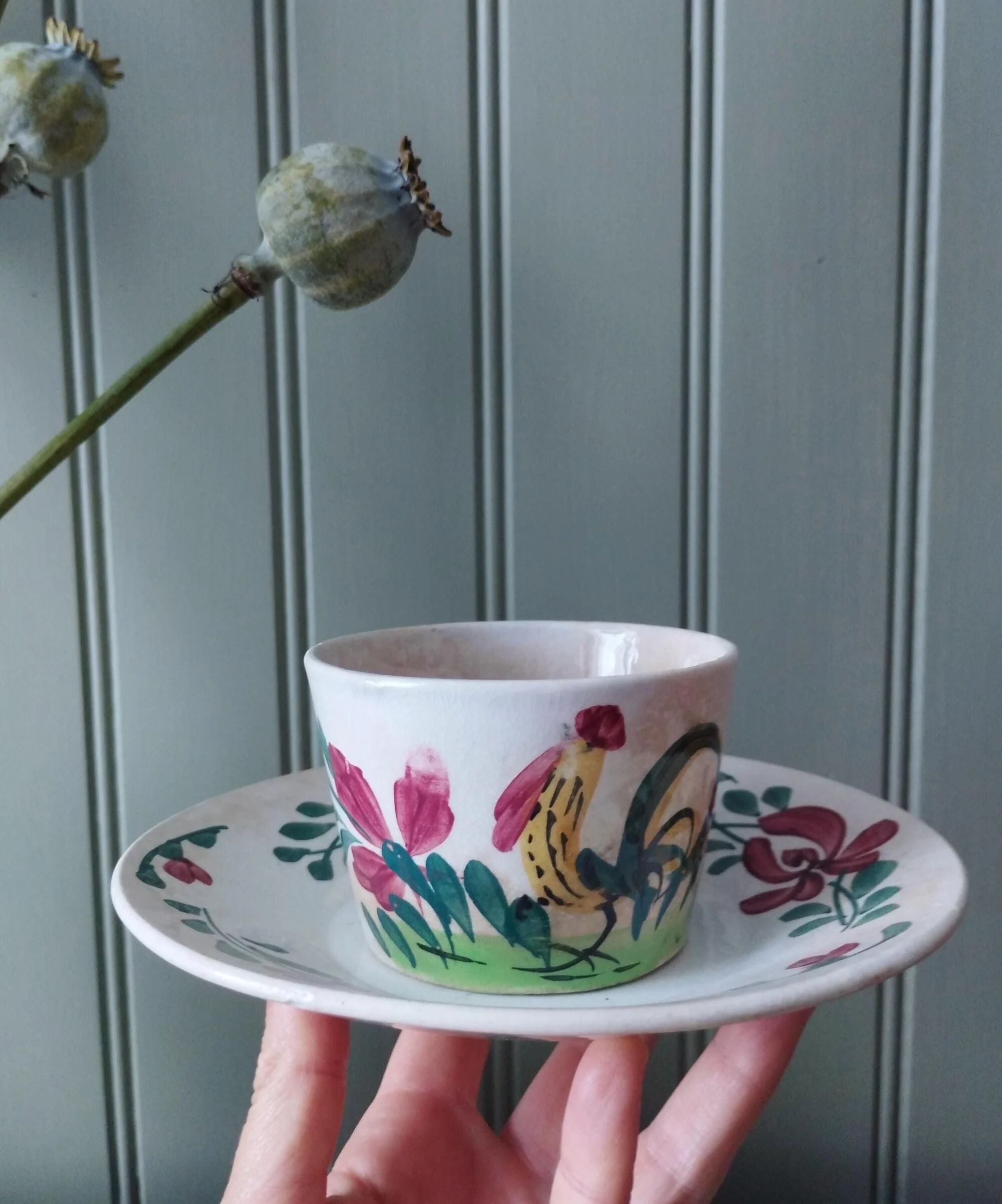 Cup and saucer Creil & Montereau "Rooster"