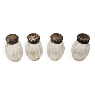 4 old christofle salt cellars in silver & glass