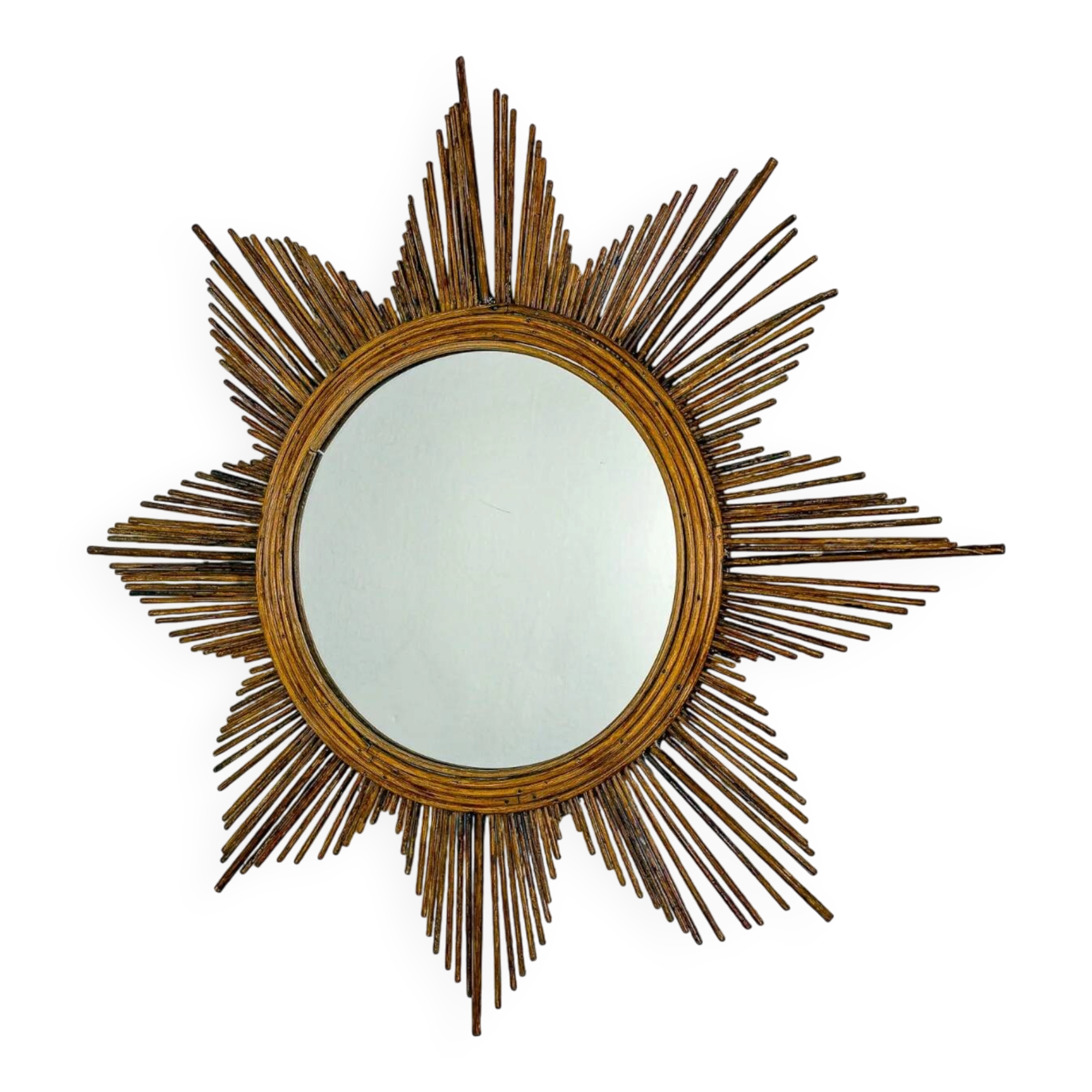 Starburst rattan sunburst mirror, Spain, 1960s