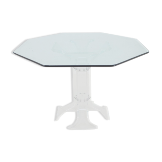 1970s lucite dining table with glass top