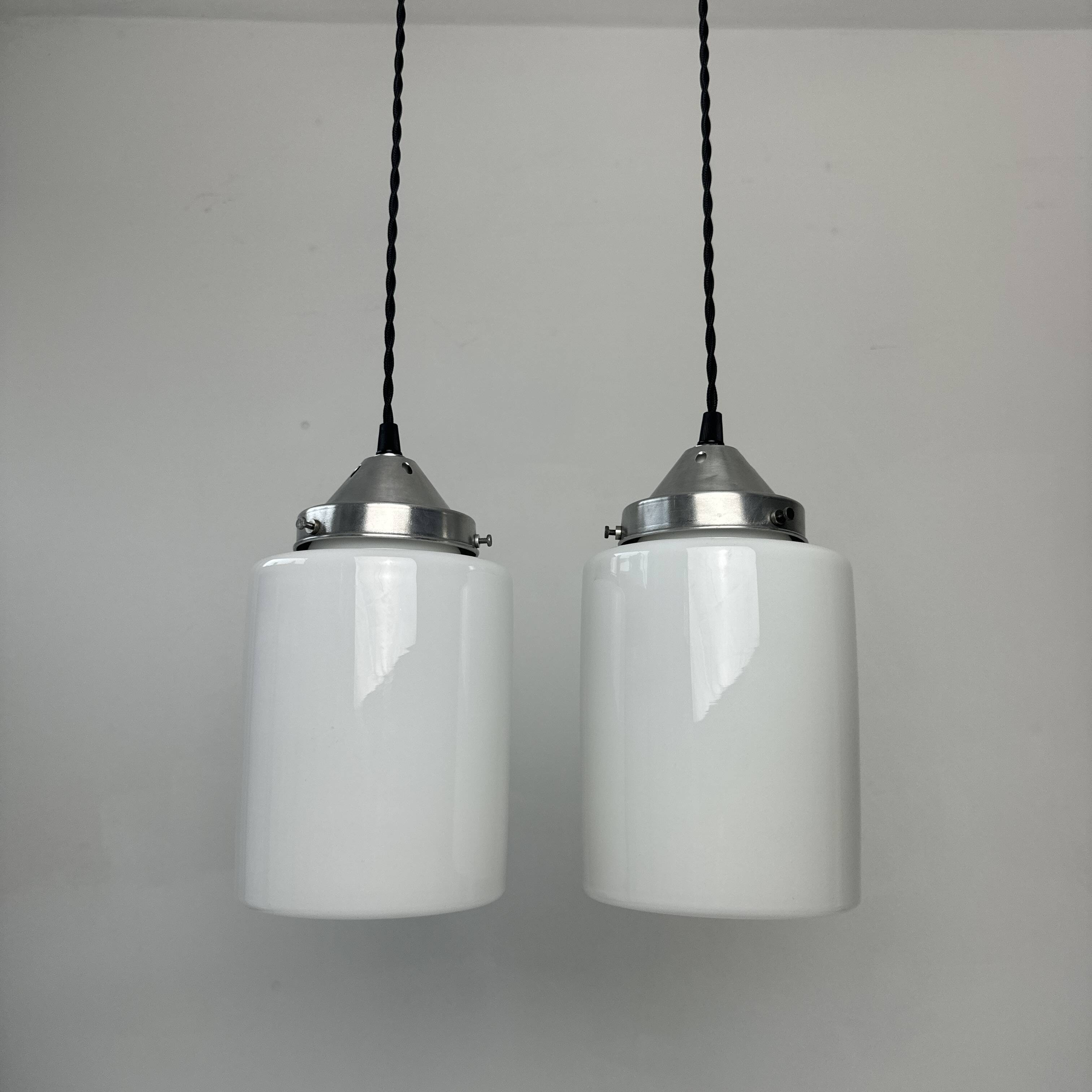 Pair of old vintage opaline pendants