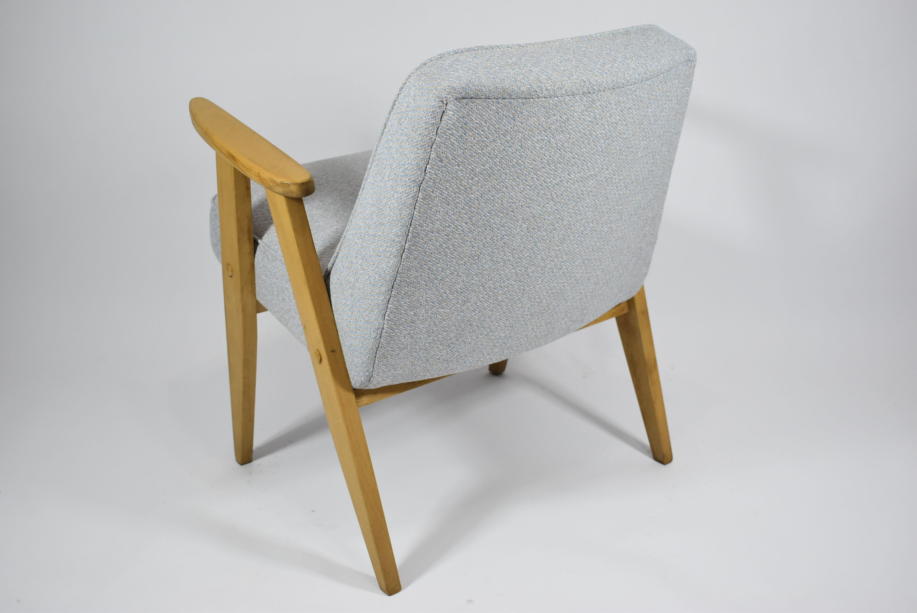 Original restored 366 armchair, 1960s icon, oak wood, blue