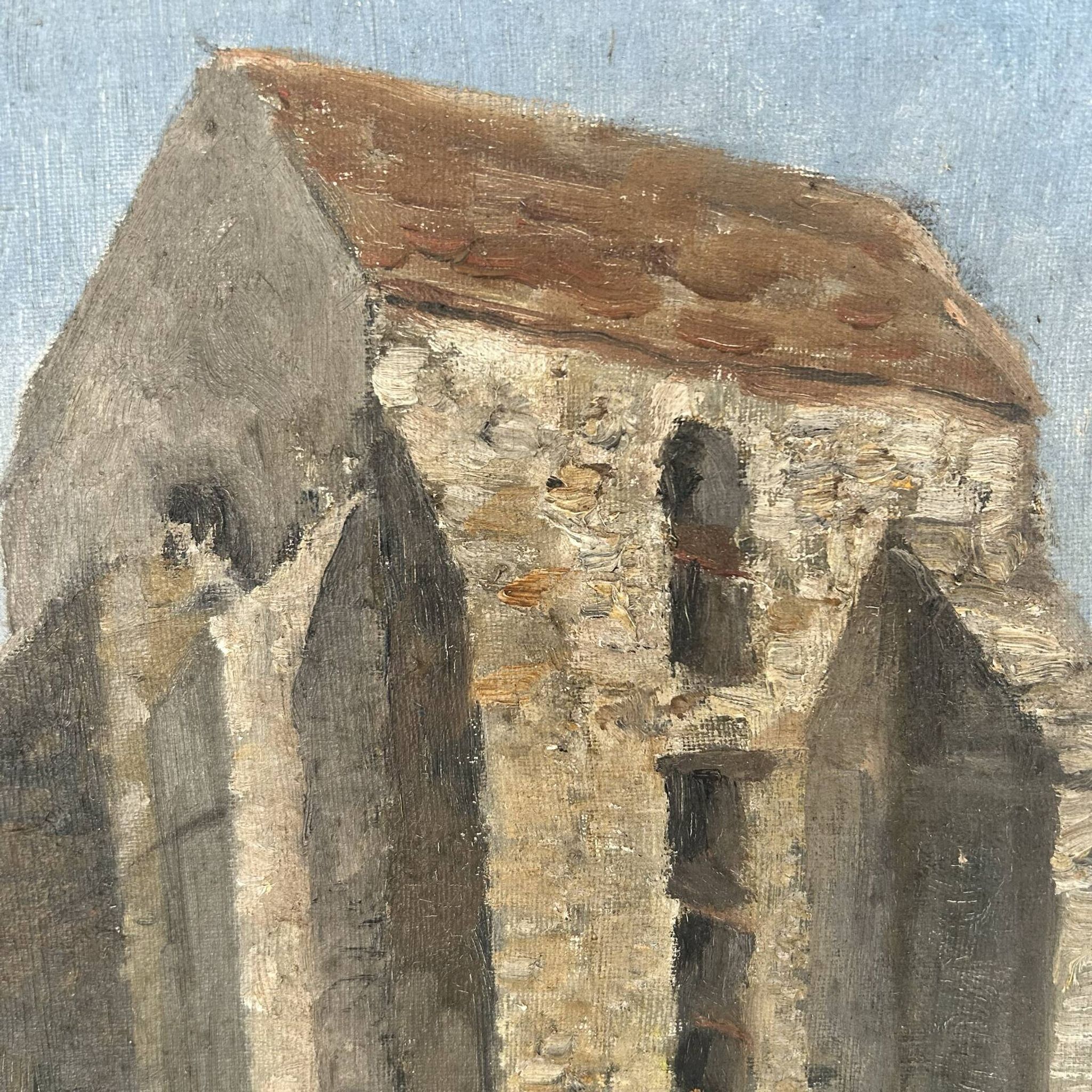 Tableau ancien L’église de campagne