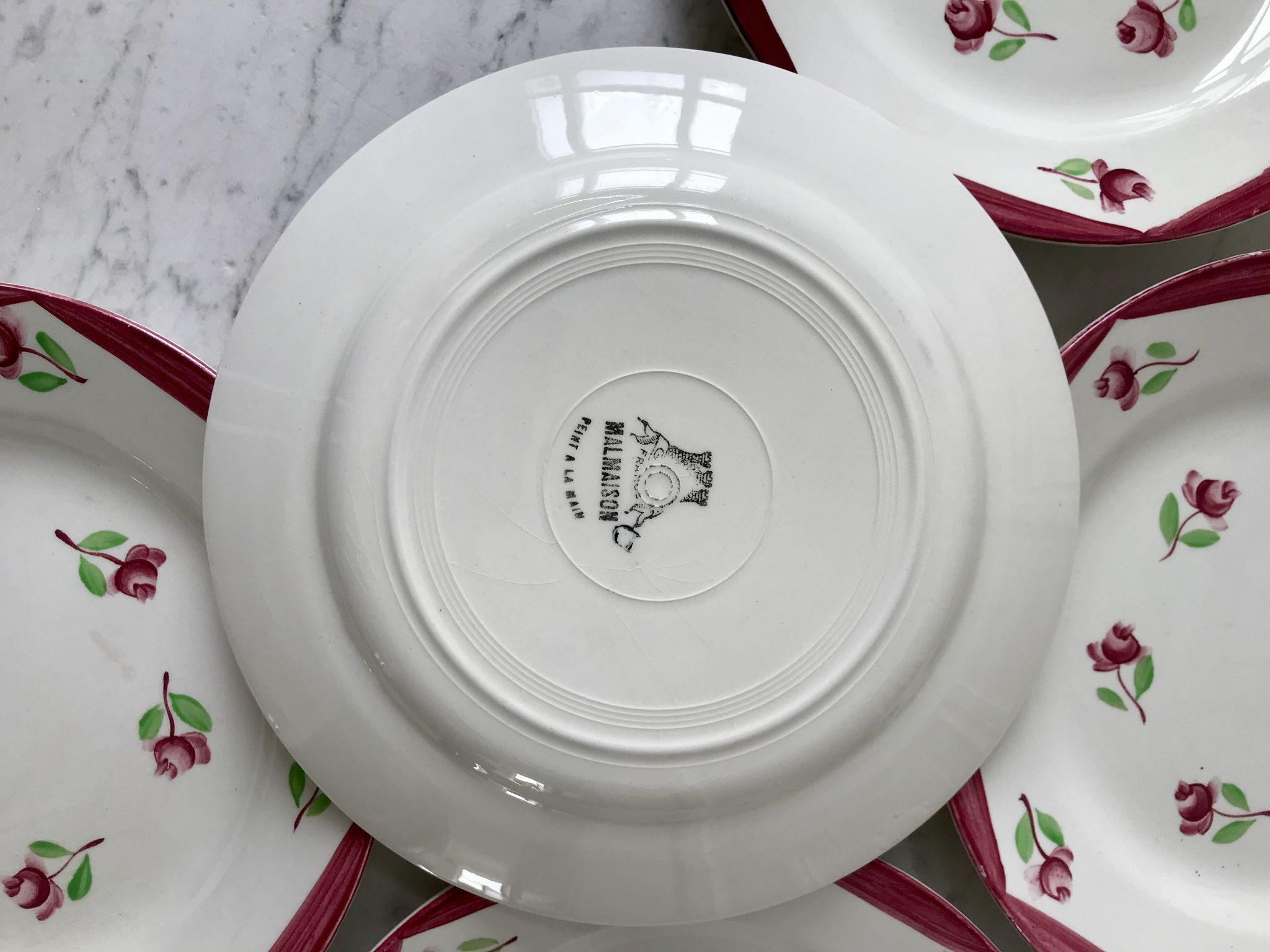 Set of 5 flat plates digoin sarreguemines model aigues-vives hand painted years 30-40