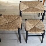 Vintage straw nesting stools, 60s design