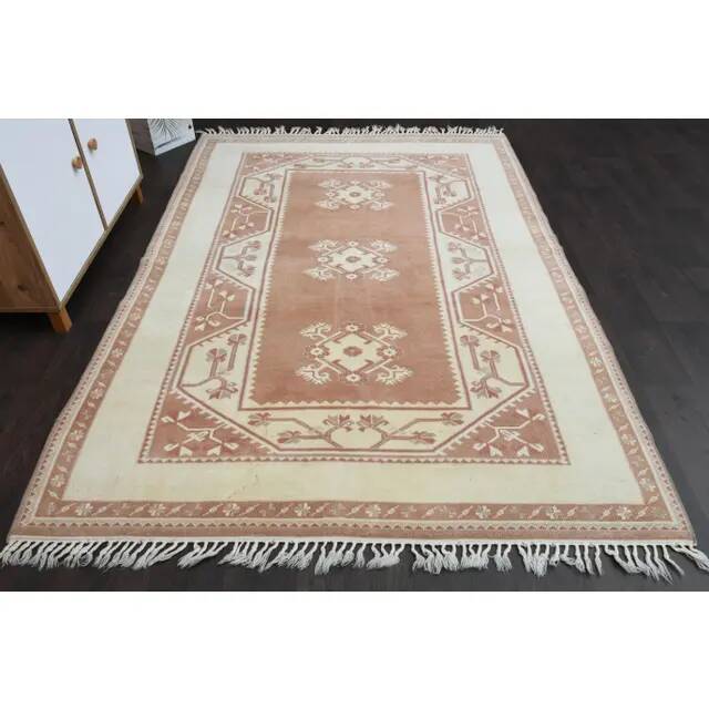 1970s Vintage Turkish Oushak Handmade Wool Cotton Brown Area Rug 166x242