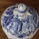 Vintage earthenware soup tureen Sarreguemines Derby series 1920 Blue and white