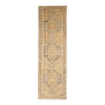 Vintage Turkish Oushak Handmade Wool Cotton Orange Runner Rug 97x327