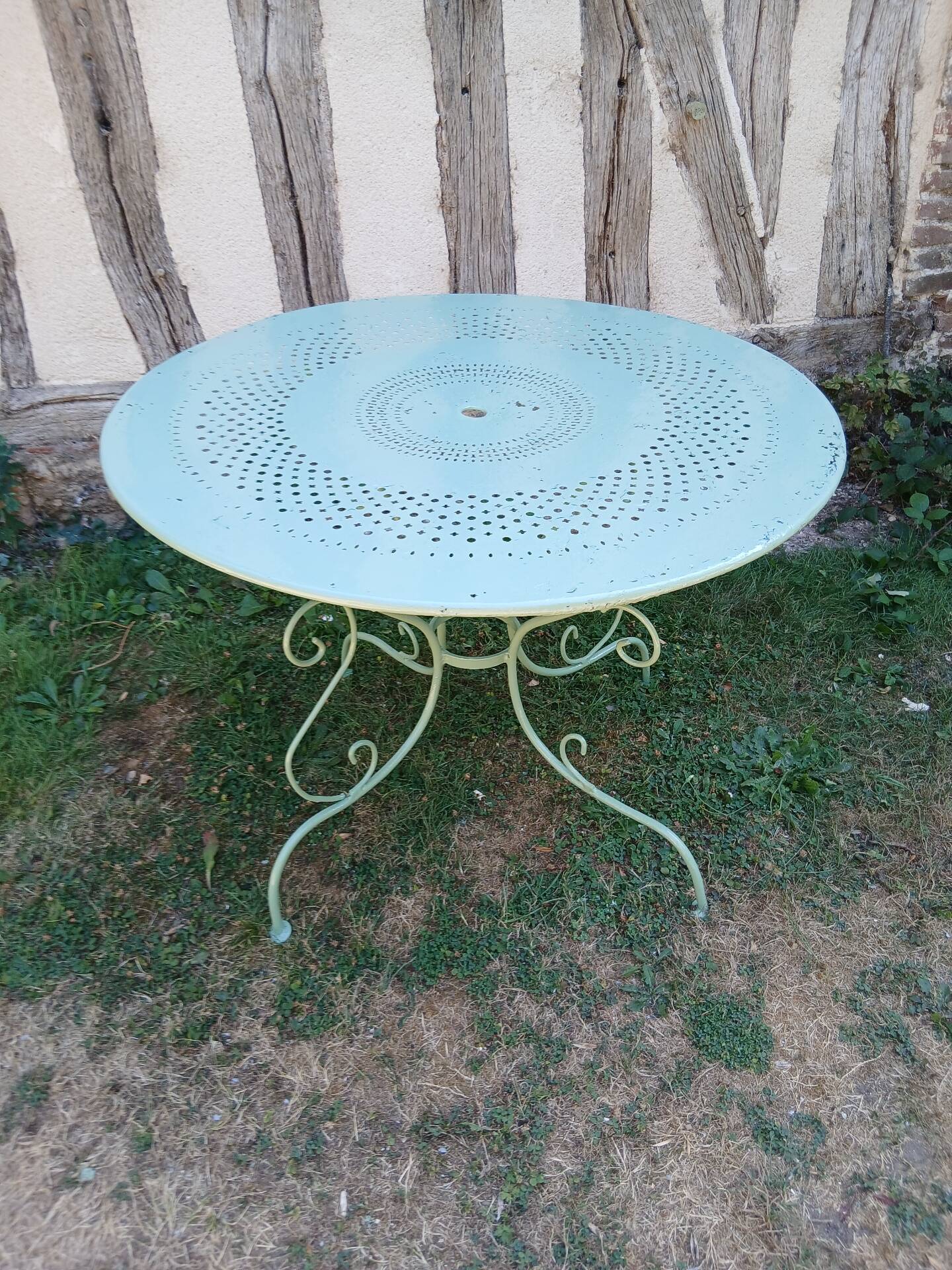 Salon de jardin 1 table 4 chaises fer forgé ancien vert Provence