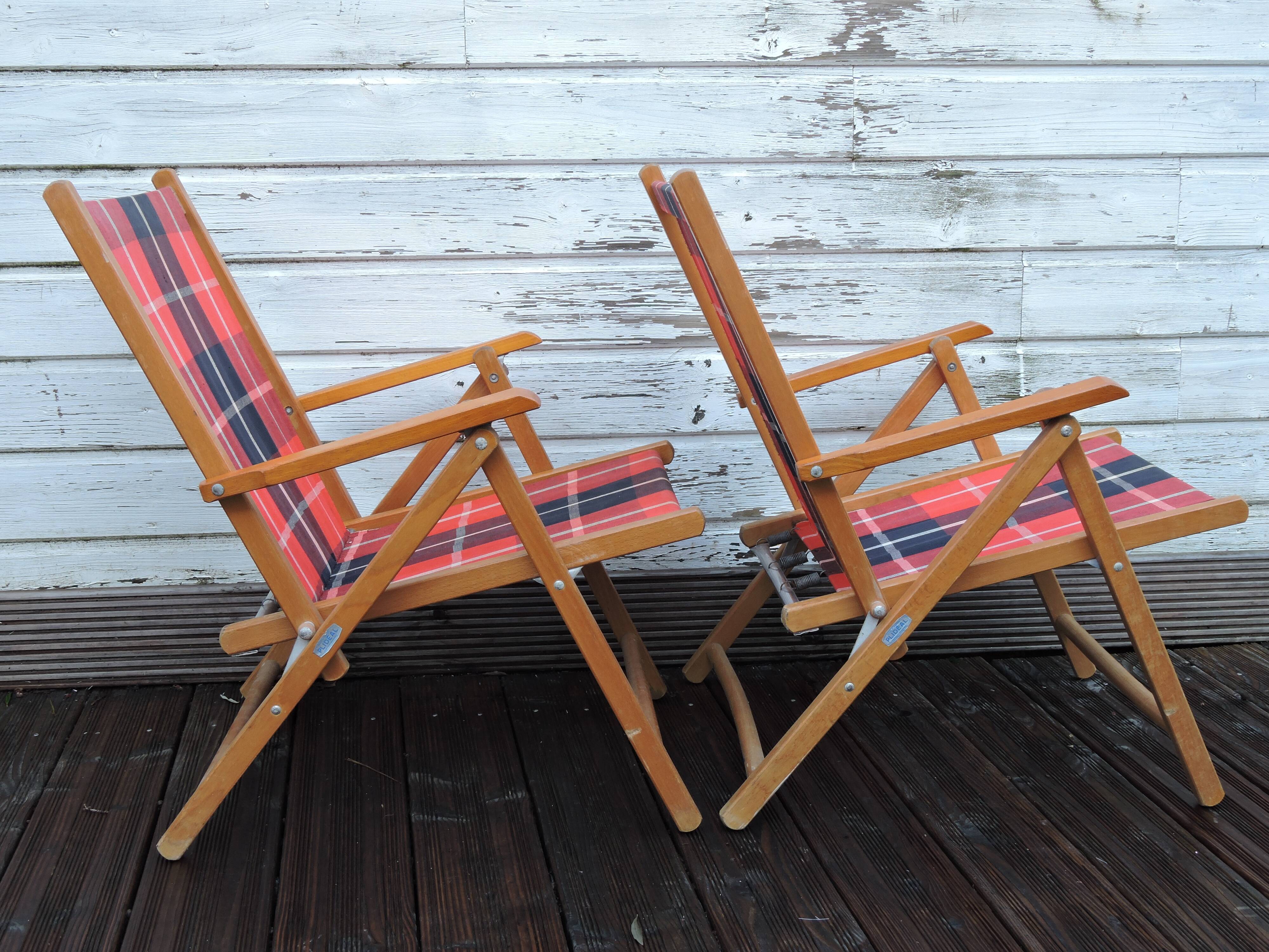 Pair of folding camping chairs Plidéal vintage 1950