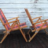 Pair of folding camping chairs Plidéal vintage 1950