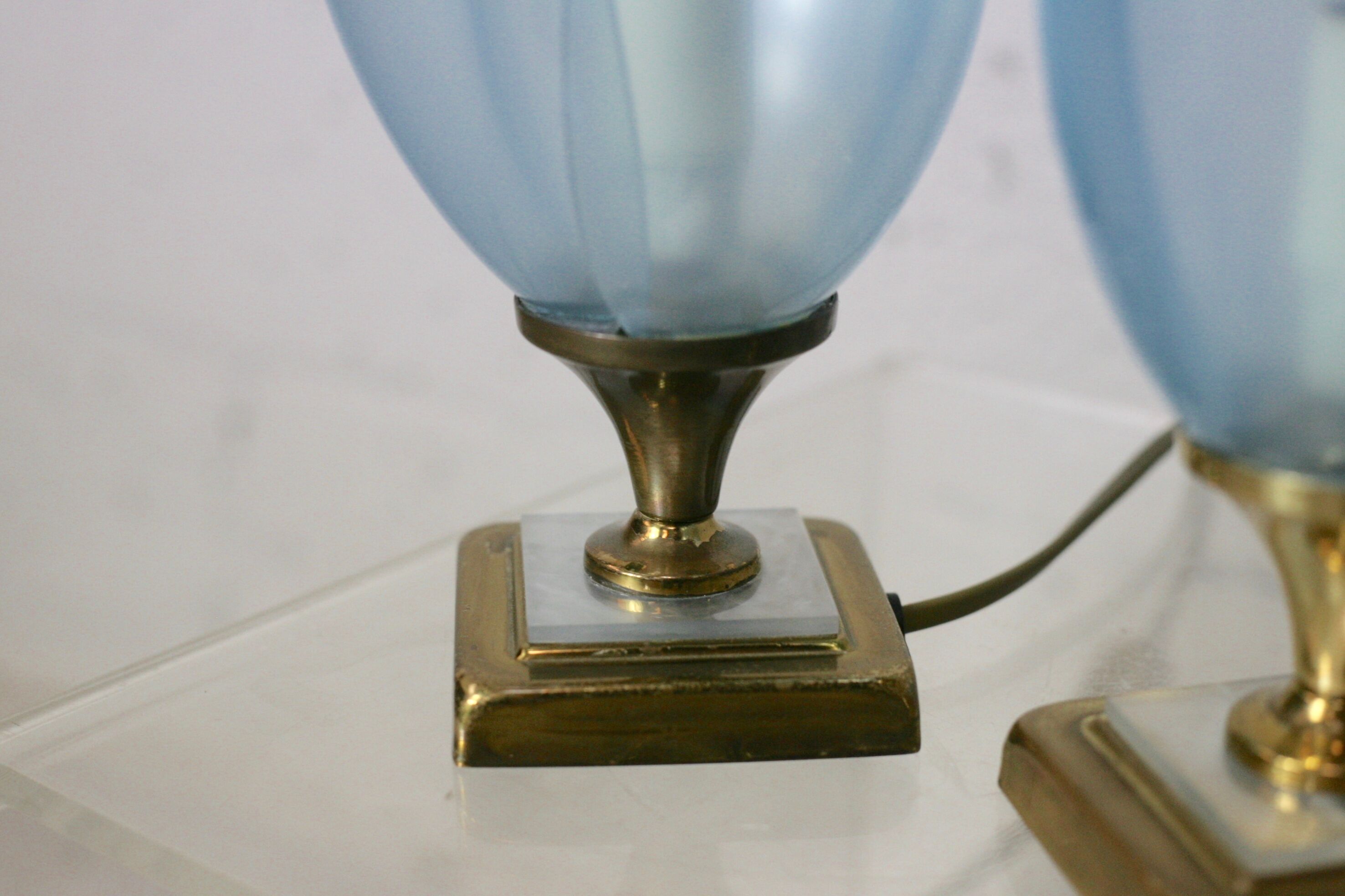 Pair of Blue Lamps edited by Rougier, France, circa 1970